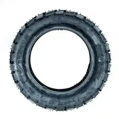 Winter tire set comprised of two tires. Each tire is 10-inches tall and 3 inches wide, featuring off-road thread suitable for use in the winter (up to -40 degrees Celsius). Made with reinforced rubber, this tire is designed for rugged trail use. 

